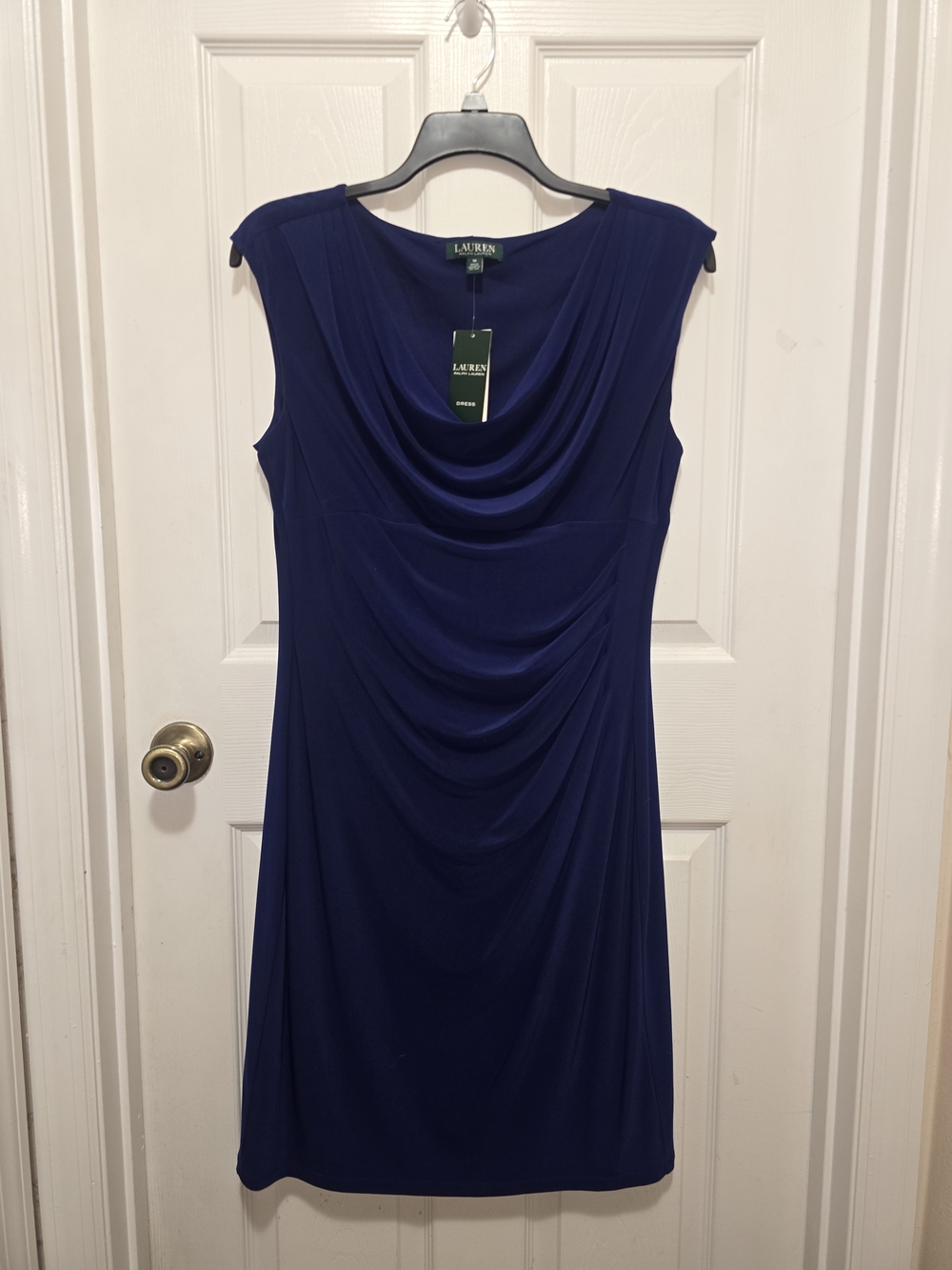 Ralph Lauren Navy Cowl Neck Sheath Dress